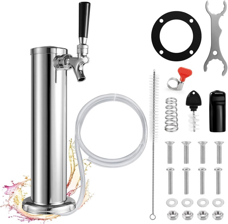 WELLBOM Single Beer Tap Tower, Draft Keg Tap Tower Brass Core Self-Closing Faucet Stainless Kegerator Tower Brewing Tower Kit with Kegerator Lines Parts - Image 1